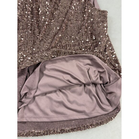 Rose Sequin Keyhole Tank Blouse Sleeveless Glam Barbie Holiday Metallic Romantic - Picture 8 of 10